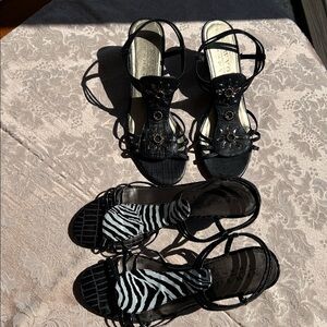 2 pair New York Transit Black Strappy Heeled Sandals! Size 10M